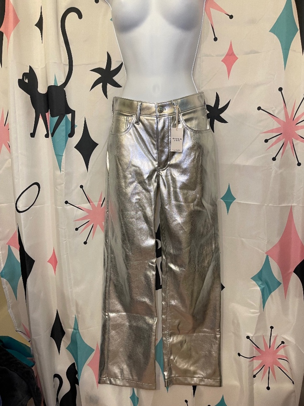 Abercrombie & Fitch 90’s Relaxed High Rise Pants Vegan Leather Faux Size OO